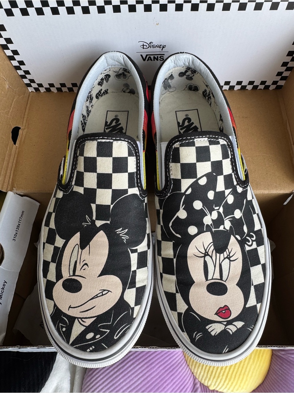 Vans Disney Kids' Mickey & Minnie Slip-On Shoes in Black/White